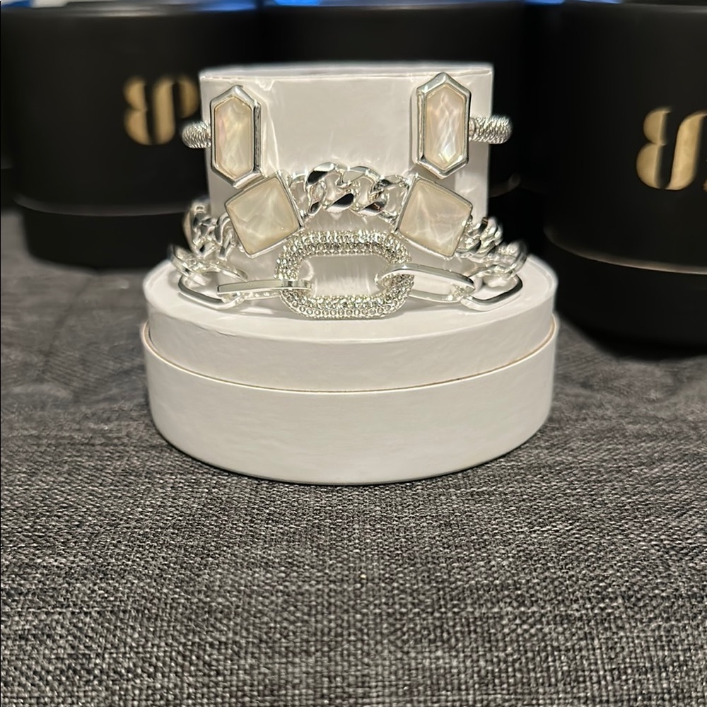 Elegant Silver and White Bracelet Set
